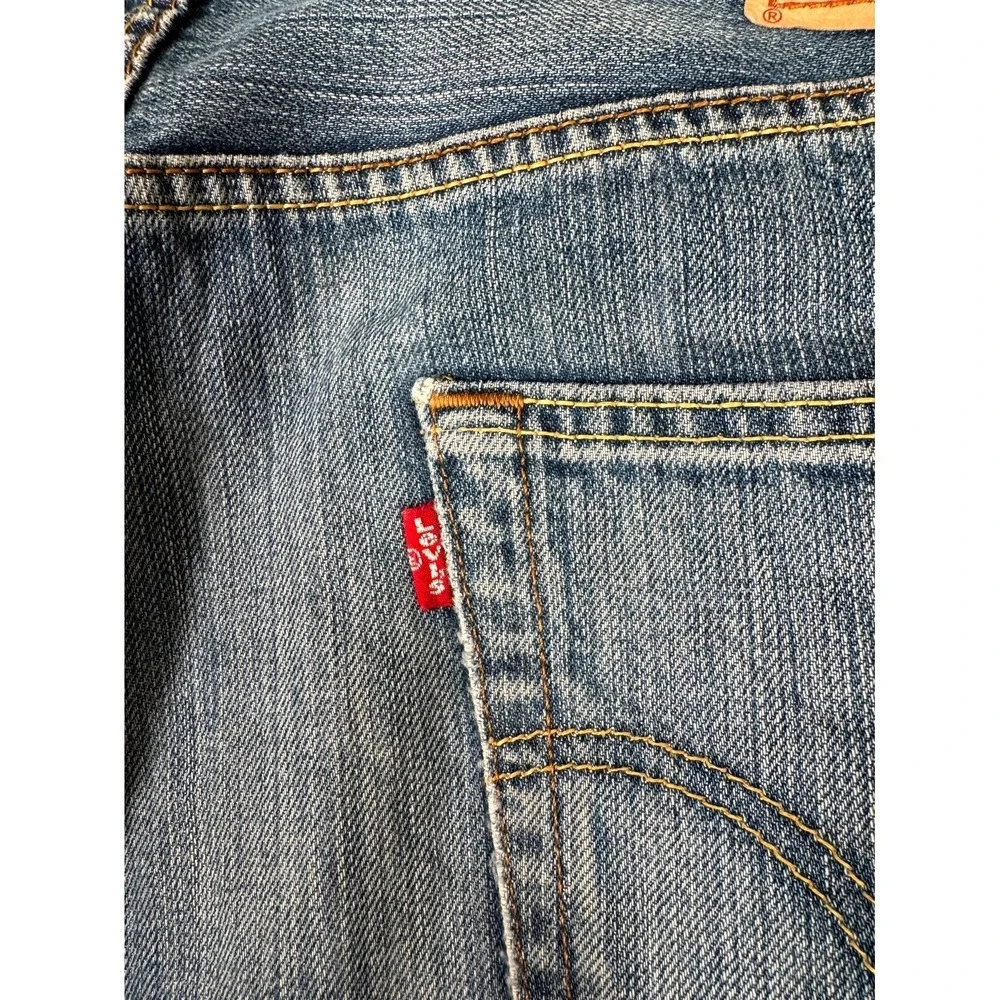 Levis 501 Jeans Mens 36x34 Blue Distressed Denim Cotton Button Fly Straight Leg